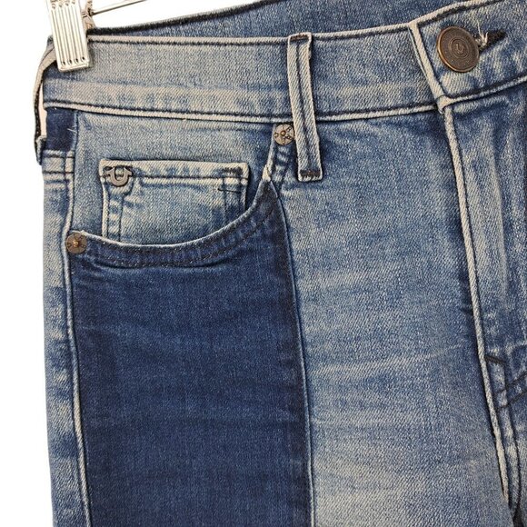True Religion Stovepipe Patchwork Raw Hem Cropped Jeans Size 27 Boho Colorblock - Picture 4 of 12